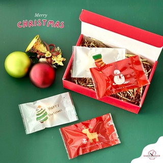 Xmas ถุงซีลใสแดง-ขาว ขนาด 7 x 12 ซม. คละ 4แบบ แพค 50 ใบ / Merry Christmas cookie bags