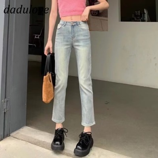 DaDulove💕 New Korean Version of Love Print Light-colored Jeans High Waist Loose Washed Womens Cropped Pants