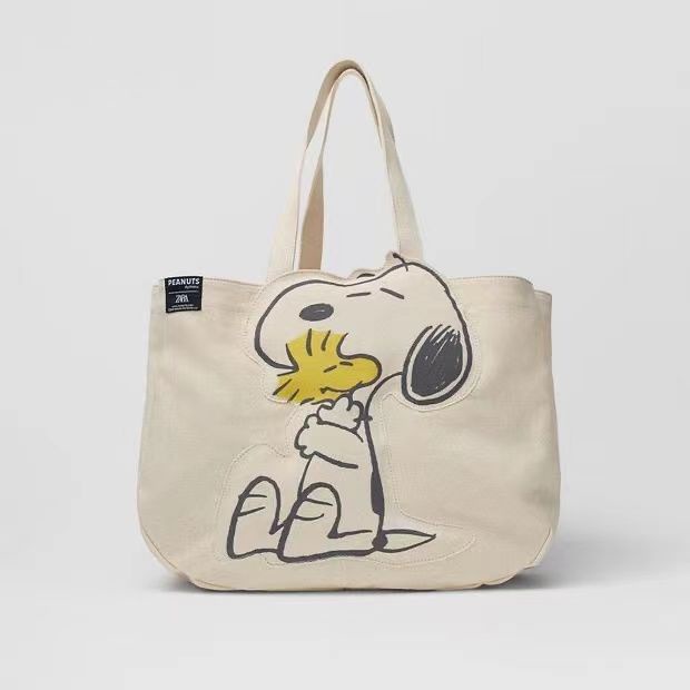 zara-กระเป๋าสะพายไหล่-กระเป๋าช้อปปิ้ง-ผ้าแคนวาส-พิมพ์ลาย-snoopy-สองด้าน-ความจุขนาดใหญ่-สําหรับผู้หญิง-2022