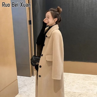 สินค้า RUO BEI XUAN ผู้หญิงเสื้อเลียนแบบ lambskin ใหม่เกาหลีรุ่นแขนยาว POLO กลางความยาวเสื้อสเวตเตอร์ถักขนาดใหญ่ windbreaker เสื้...