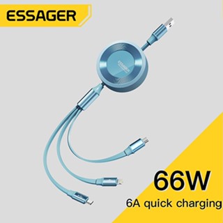 Essager 3 in 1 สายชาร์จเร็ว ปรับได้ รองรับ type c ios ไมโคร โทรศัพท์มือถือ ชาร์จเร็ว สายเคเบิลพับเก็บได้ Huawei 66w สายชาร์จเร็ว