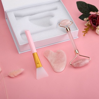 3pcs/set Face-lifting Massager Rose Quartz Jade Roller Facial Massage Gua Sha Mask Brush Scraping Board Skin Care Beauty