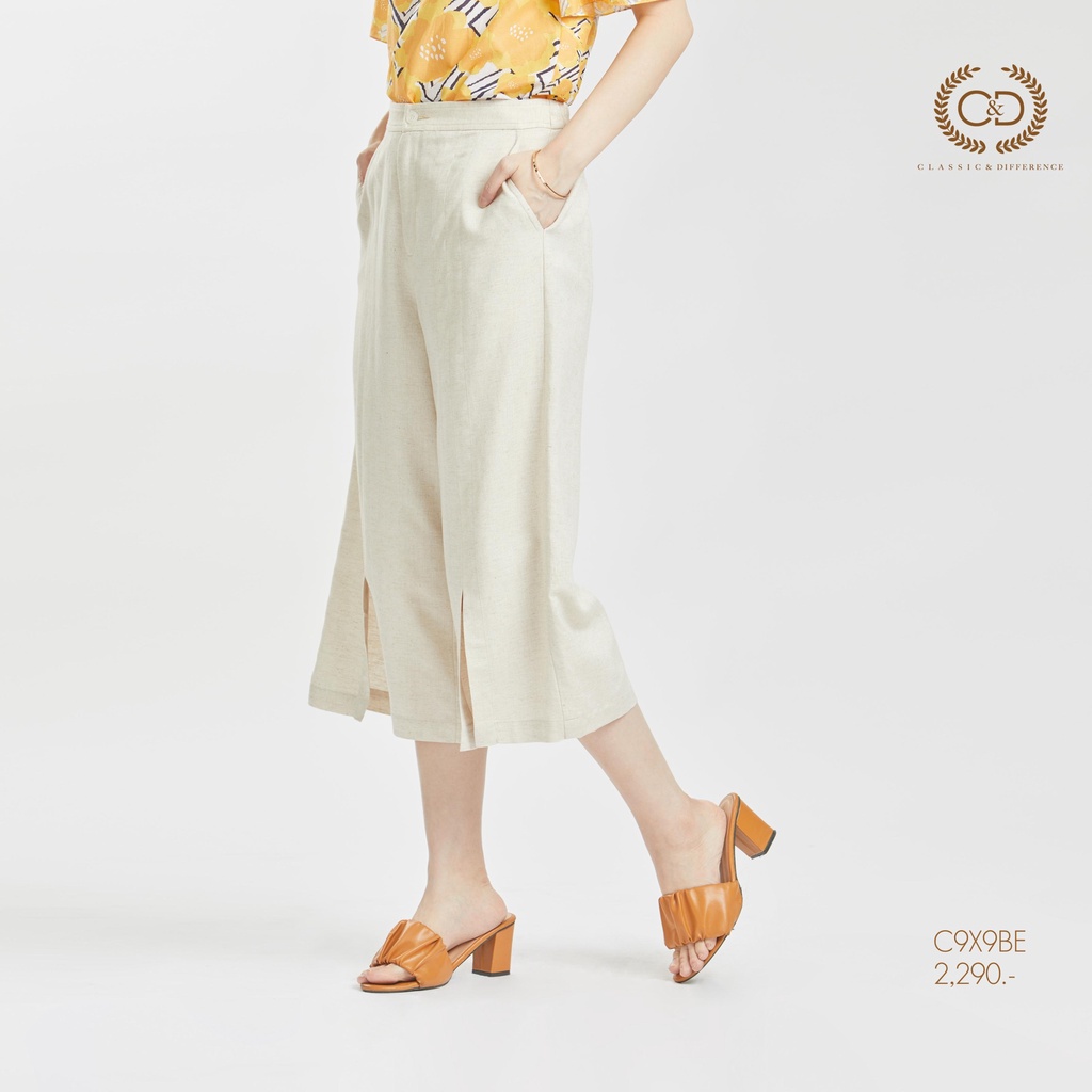 c-amp-d-กางเกงขาวยาว-กาง-เ-กงผู้หญิง-linen-pants-ทรง-front-slit-pants-ขาสี่ส่วน-เนื้อผ้าลินินพรีเมี่ยม-สีเบจ-c9x9be