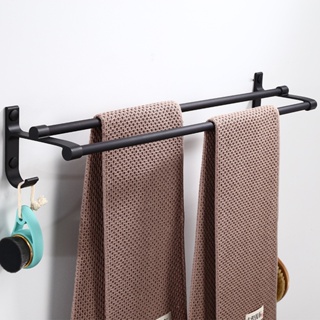 ราวแขวนผ้าเช็ดตัวอลูมิเนียมแบบไม่เจาะรูราวแขวนผ้าเช็ดตัวในห้องน้ำ ที่ใส่ผ้าขนหนู 2 ชั้น ทันสมัยและเรียบง่าย