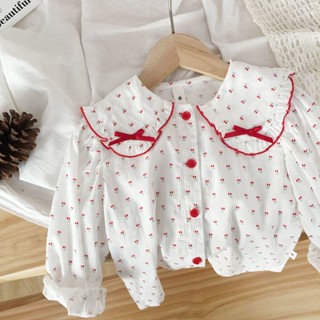 [Babycat] พร้อมส่ง เสื้อเชิ้ต คอปก พิมพ์ลายลูกไม้เชอร์รี่ ขนาดใหญ่ สไตล์เกาหลี ญี่ปุ่น แฟชั่นฤดูใบไม้ร่วง สําหรับเด็กผู้หญิง 2022