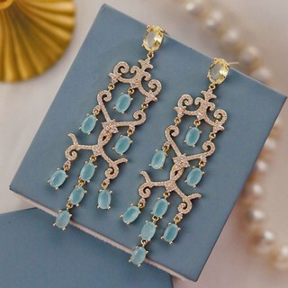 พร้อมส่ง ต่างหูสุดหรูออกงาน Majestic Earrings สีเทอร์ควอยซ์