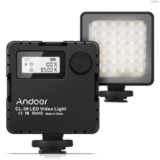 Andoer CL-36 ไฟวิดีโอ LED 2800K-8500K หรี่แสงได้ สองสี ขนาดเล็ก พร้อมเมาท์ยึด 3 ชิ้น หน้าจอ LCD สําหรับกล้อง DSLR