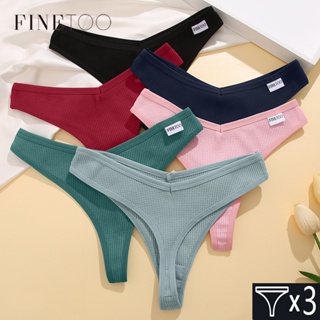 Finetoo กางเกงชั้นในจีสตริง ผ้าฝ้าย เอวต่ํา ใส่สบาย สีพื้น สําหรับสตรี ไซซ์ S-XL 3 ชิ้น ต่อชุด