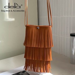 Dela กระเป๋าสะพายไหล่ สะพายข้าง ใส่โทรศัพท์มือถือได้ ประดับพู่ แฟชั่นฤดูใบไม้ร่วง สไตล์วินเทจ สําหรับสตรี