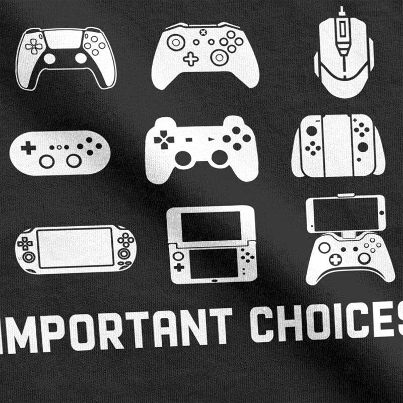 life-is-full-of-important-choices-video-funny-t-shirt-games-gamer-player-tops-tees-for-men-เสื้อยืด-discount-เสื้อยืดผู้