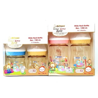 Attoon แอทตูน ขวดนมคอกว้าง Tritan Extra Gold ขวดสีน้ำผึ้ง (คละสี) ขนาด 5 oz และ 8 oz แพ็ค 2 ขวด