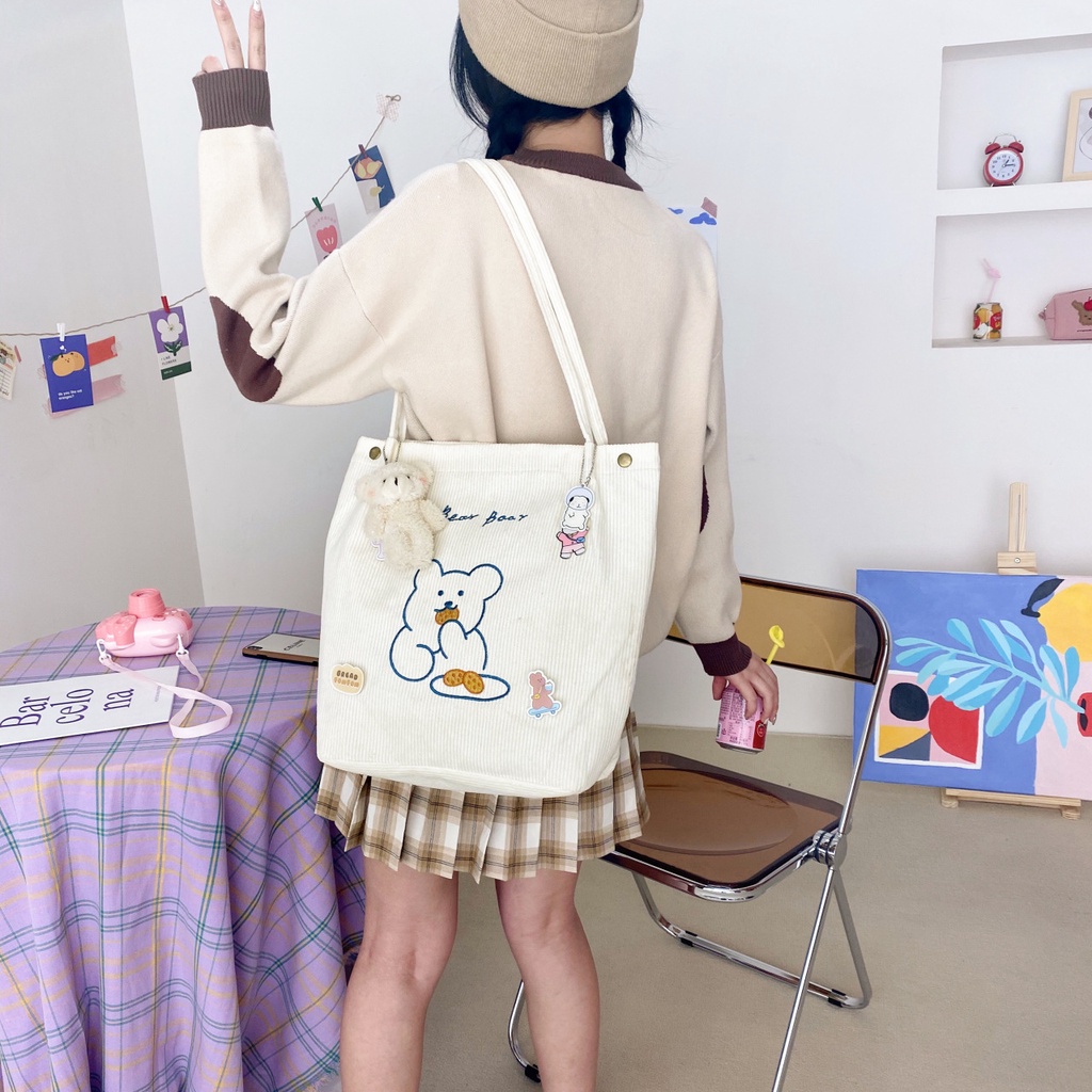 ff-shop-กระเป๋าผ้าลูกฟูก-ใบใหญ่-หมีน่ารัก-สไตล์เกาหลี-กระเป๋าถือ-มี3สีพร้อมส่ง-กระเป๋า