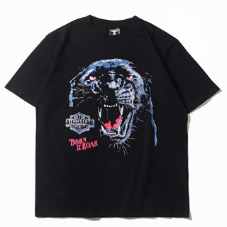 เสื้อยืดโอเวอร์ไซส์เสื้อยืดคอกลม ผ้าฝ้าย พิมพ์ลาย Dark Icon Panther สไตล์ฮิปฮอป สตรีท เหมาะกับฤดูร้อน สําหรับผู้ชาย และผ
