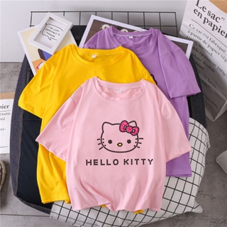 T-shirt△✶[ราคาถูกที่สุด] รูปแบบใหม่ ลายการ์ตูนน่ารัก Hello Kitty แขนสั้น เสื้อยืด  M~3XL  9สี