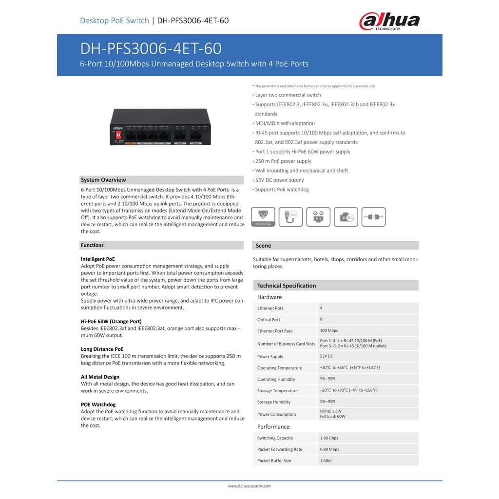 dahua-สวิตซ์-poe-4-port-รุ่น-dh-pfs3006-4et-60-unmanaged