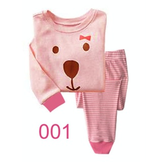 L-HUG-001 ชุดนอนเด็กหญิง แนวเข้ารูป Slim Fit ผ้า Cotton 100% เนื้อบาง ชมพูลายหมี