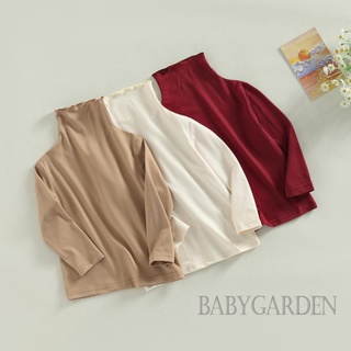 Babygarden-1-6 ปี เด็กผู้หญิง แขนยาว คอสูง ยืดได้ นุ่ม สีพื้น พื้นฐาน เสื้อด้านใน แฟชั่น ลําลอง เสื้อยืด