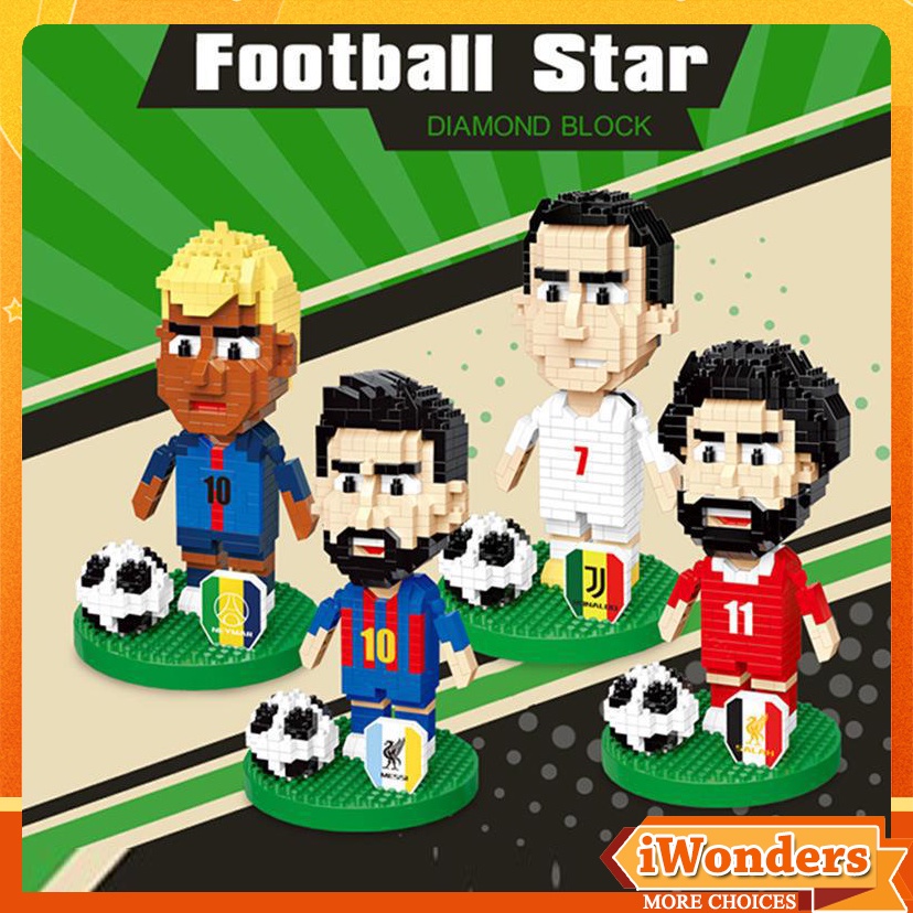 นาโนบล็อก Messi Neymar Ronaldo Saleh Football Star Creative DIY Model ...
