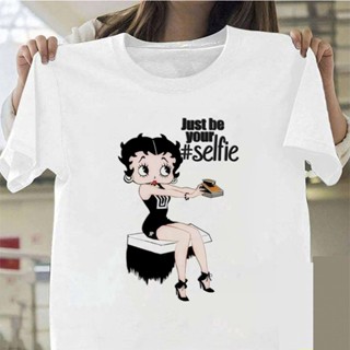 Tee เสื้อคนอ้วนผญ - ผู้หญิงน่ารัก Betty Boop เสื้อยืดทีน่ารักการ์ตูนหญิงพิมพ์เสื้อยืดลําลองน่ารัก