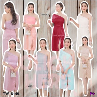 PE18149  Dress เดรสสั้น แต่งผ้าตาข่าย สีพื้น