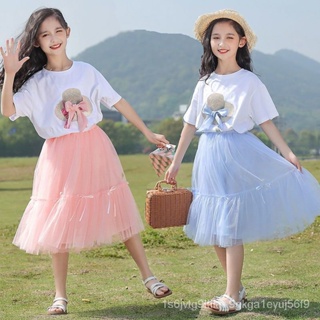 ชุดเดรสสาวแฟชั่นชุดลำลองกระโปรง 2022 รุ่นใหม่เกาหลีที่สวยงามและน่ารักตาข่ายกระโปรงสองชิ้น