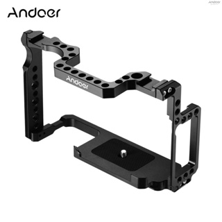 Andoer Camera Cage Aluminum Alloy with 1/4 Inch &amp; 3/8 Inch Screw Holes Dual Cold Shoe Mount Compatible with  5DS 5DR 5D Mark IV/III/II
