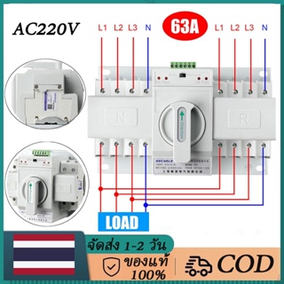 สวิตช์ถ่ายโอนพลังงาน ATS Automatic Dual Power Transfer Switch 2P 63A สวิตซ์สลับแหล่งจ่ายไฟ อัตโนมัติ ระบบไฟฟ้าสำรอง 230V MCB Type Dual Power GCDQCN GCQ4