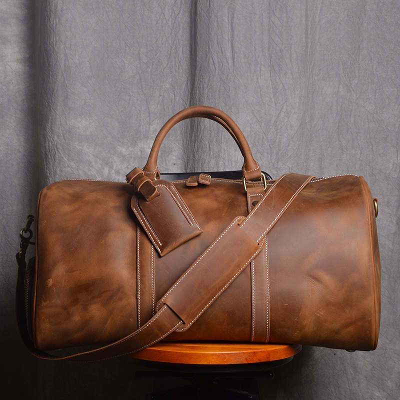 Vintage Crazy Horse Leather Duffle Travel Holdall Weekend Duffel Bag