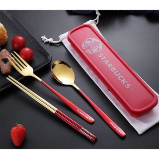 ช้อนส้อม ช้อน&amp;ส้อม ชุดช้อนส้อมZwilling portable cutlery set(Starbuck Set ชุดช้อนส้อมตะเกียบพกพา )(กล่องสี-งานเกาหลี ไม่บ