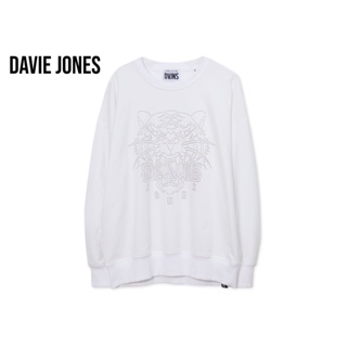DAVIE JONES เสื้อสเวตเตอร์ โอเวอร์ไซส์ พิมพ์ลาย สีขาว Graphic Print Sweater in black white SW0014WH
