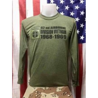 T Shirt แขนยาว สีเขียว OG  สินค้าใหม่ 100% ไม่ผ่านการใช้งาน ไม่ผ่านน้ำ สีสวยสด สกรีน AIRBORNE สงครามเวียดนาม Size M