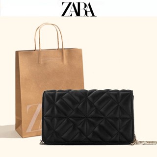 กระเป๋าสะพายไหล่ ZARA ทรงสี่เหลี่ยม แต่งสายโซ่คล้อง ขนาดเล็ก สีดํา แฟชั่นฤดูใบไม้ร่วง สําหรับผู้หญิง