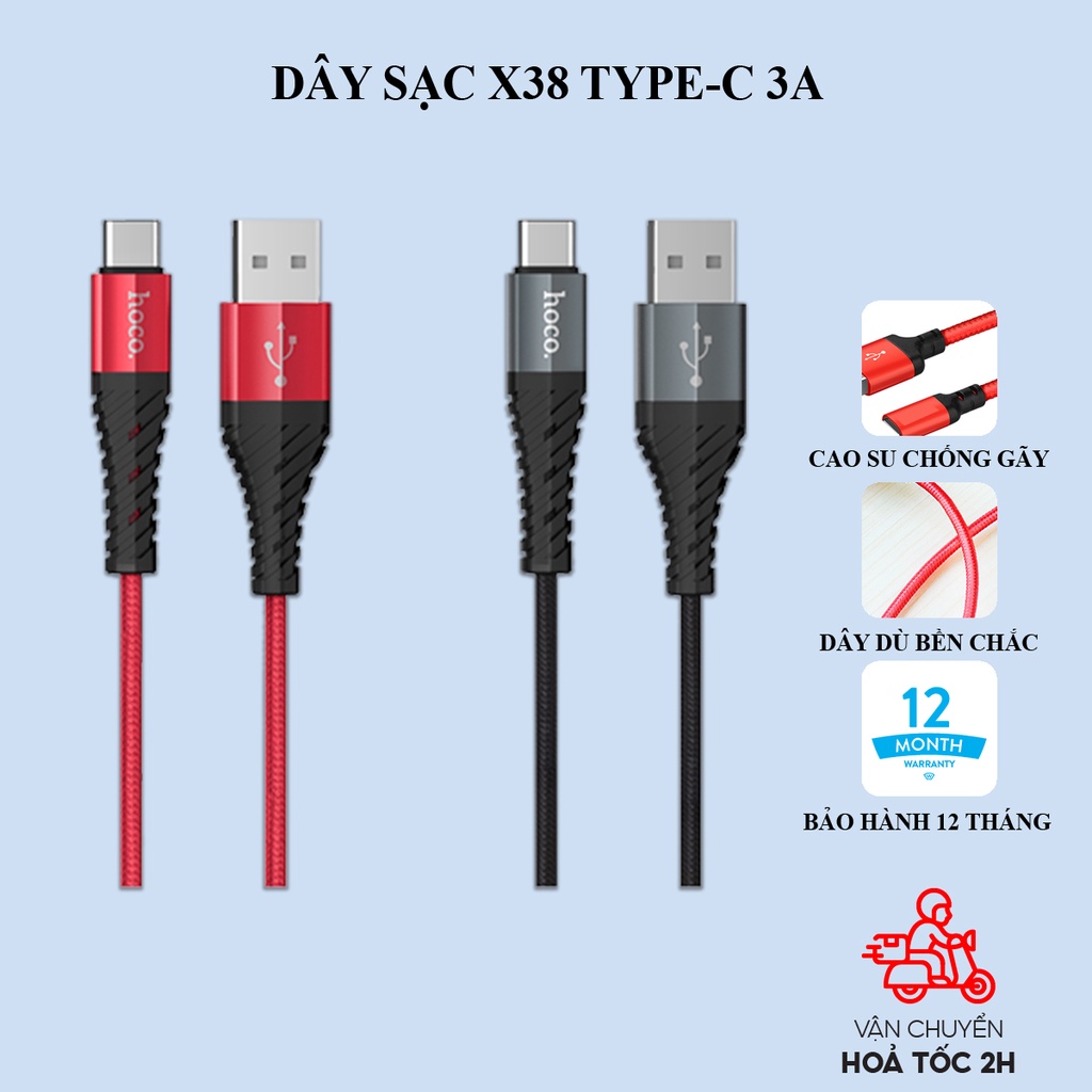 Hoco X38 สายชาร์จ Micro Type-C รองรับกระแสไฟ 2.4A 12W หุ้มด้วยร่มกันแตก ...