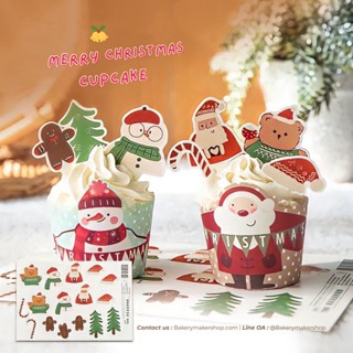 Xmas ป้ายกระดาษ คละ 16 ชิ้น Santa Love ป้ายปัก ตกแต่งคัพเค้ก / เค้ก Christmas Cup topper cake