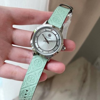 (ผ่อน0%) นาฬิกา Tory burch light green watch TBW1002 หน้สปัดกลมสีเงิน 38mm. สายหนังสีเขียวอ่อน