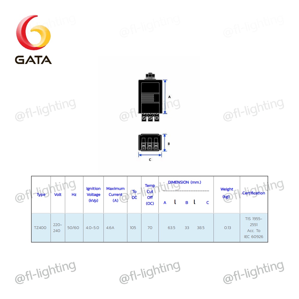 gata-อิกนิเตอร์-สำหรับหลอดก๊าสความดันสูง-รุ่น-tz400-ignitor-อิกไนเตอร์-สำหรับหลอดเมทัลฮาไลด์-70-400w-โซเดียม-100-400w