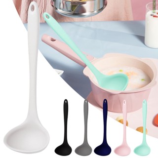 【AG】Kitchen Ladle Anti-scald Flexible Silicone Long Handle Soup Scoop Cooking Spoon for Home