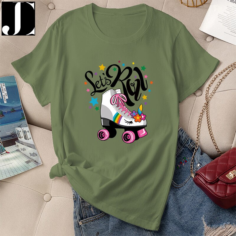 เสื้อยืดวินเทจ-ฤดูร้อนผู้หญิงลําลองแฟชั่นเสื้อยืดกราฟิกตลกปกติแขนสั้นสเก็ตจดหมายพิมพ์ผู้หญิงผ้าฝ้าย-100-คอกลม