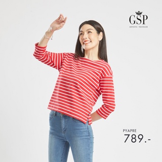 GSP เสื้อยืด เสื้อยืดผู้หญิง (จีเอสพี)Blouseแขนยาวลายริ้วสีแดง Lucky Stripes (PYAPRE)