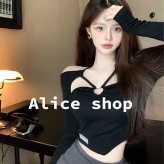 Alice เซ็กซี่ เสื้อครอป เสื้อยืดแขนยาวผู้หญิง เปิดไหล่ 2022 ใหม่ TN220219