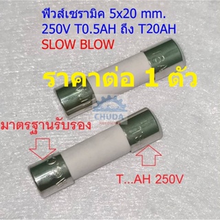 ฟิวส์ เซรามิค Ceramic fuse ไมโครเวฟ ขาดช้า Slow blow 5x20mm 250V T0.25AH ถึง T20AH #C5x20T-AH (1 ตัว)