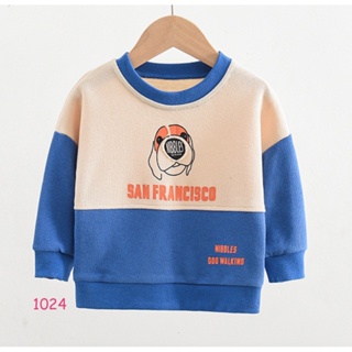 TLB-1024 เสื้อแขนยาวเด็กชาย sweater สีน้ำเงินลายหมา