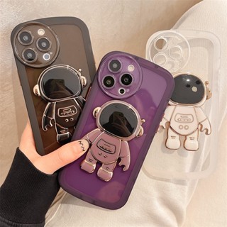 เคส iPhone 14 13 12 11 Pro X XS XR Max 8 7 Plus iPhone13 iPhone12 iPhone8 iPhone7 Transparent Solid Color Purple Black White Astronauts Holder Soft Case