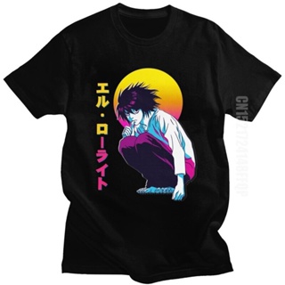 Men Death Note T Shirt Japan Anime Vaporwave Soft Cotton L Lawliet Tees Crew Neck Printing Mystery Manga T-shirt Clothin