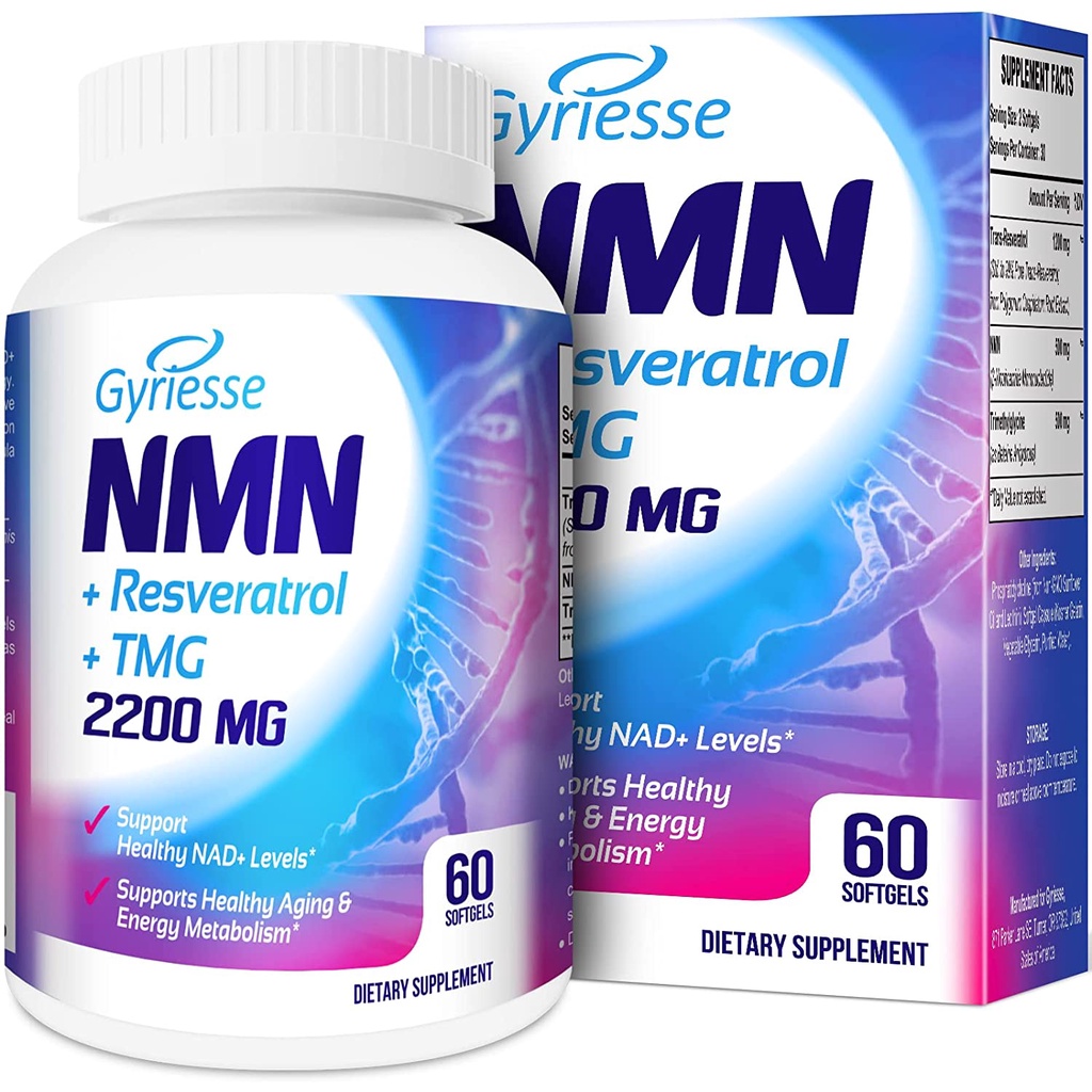 ภาพหน้าปกสินค้าGyriesse NMN Resveratrol TMG 2200 mg 60 Softgels Liposomal ดูดซึมดีขึ้น เพิ่ม NAD+ และพลังงาน วิตมินชะลอวัย Anti-Aging
