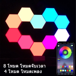ไฟรังผึ้ง หกเหลี่ยม RGB 6 ชิ้น เปลี่ยนสีได้ ตกแต่งห้อง ควบคุมผ่านรีโมทและแอพพลิเคชั่น