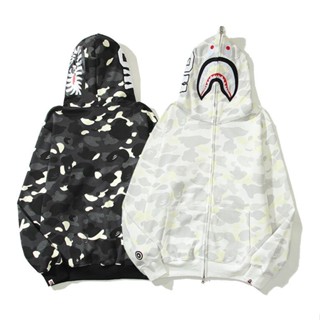 Bape เสื้อกันหนาวมีฮู้ด ผ้าฝ้าย พิมพ์ลาย มีซิป แฟชั่น สําหรับผู้ชายและผู้หญิง