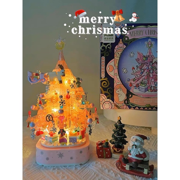พร้อมส่ง-เลโก้คริสต์มาส-christmas-ต้นไม้สีชมพู-กล่องดนตรี-มีเสียง-มีไฟ-หมุนได้-360-องศา