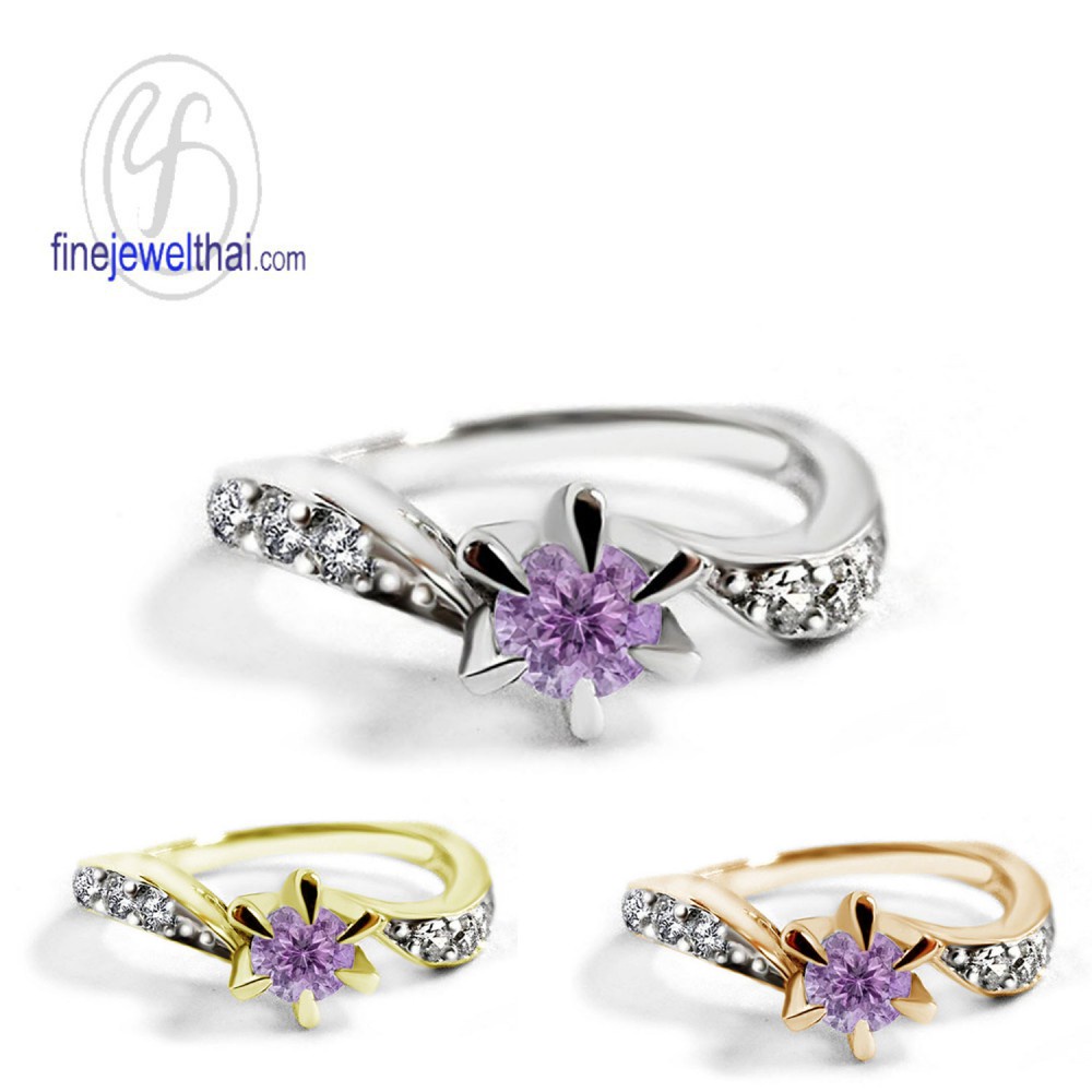 finejewelthai-แหวนอะเมทิสต์-แหวนเพชรcz-แหวนเงินแท้-แหวนพลอยแท้-amethyst-silver-ring-r1211amt-เลือกสีตัวเรือนได้