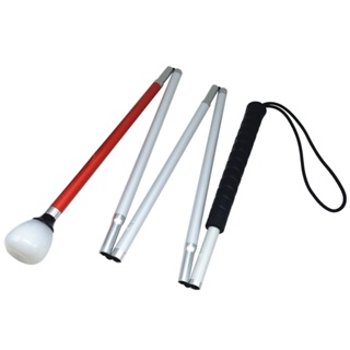 5-Section Aluminum Blind Cane,Reflective Red, Folding Walking Stick for Blind People ( Black Handle)